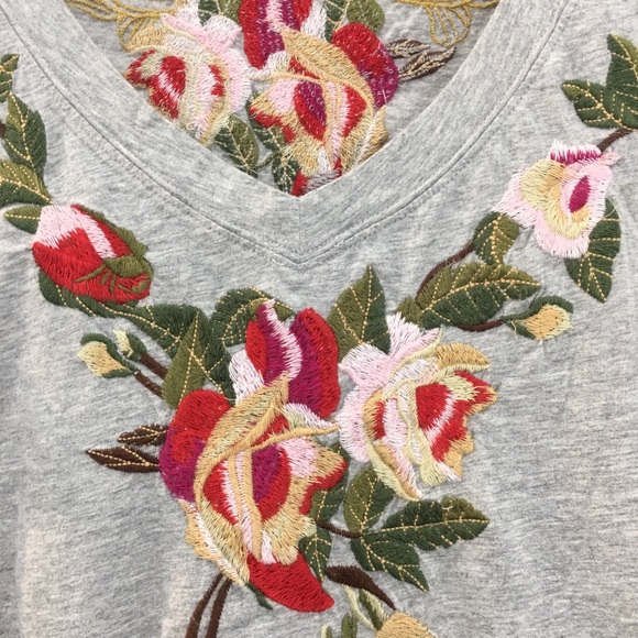 Johnny Was V Neck Cotten Short Sleeve Tee Shirt - Picture 8 of 9